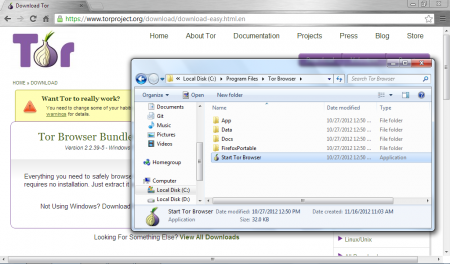 Téléchargement du processus Tor